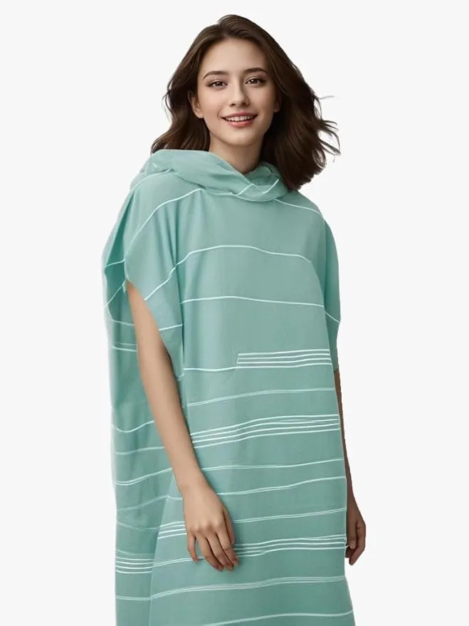 1pcs Large Turkish Cotton Poncho Towel Surf Poncho Changing Towel Robe with Hood and Front Pocket Absorbent Wearable Towel Hooded Beach Towel for Adult Man Women Beach Pool (Green, Medium)