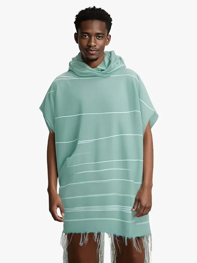 1pcs Large Turkish Cotton Poncho Towel Surf Poncho Changing Towel Robe with Hood and Front Pocket Absorbent Wearable Towel Hooded Beach Towel for Adult Man Women Beach Pool (Green, Medium)