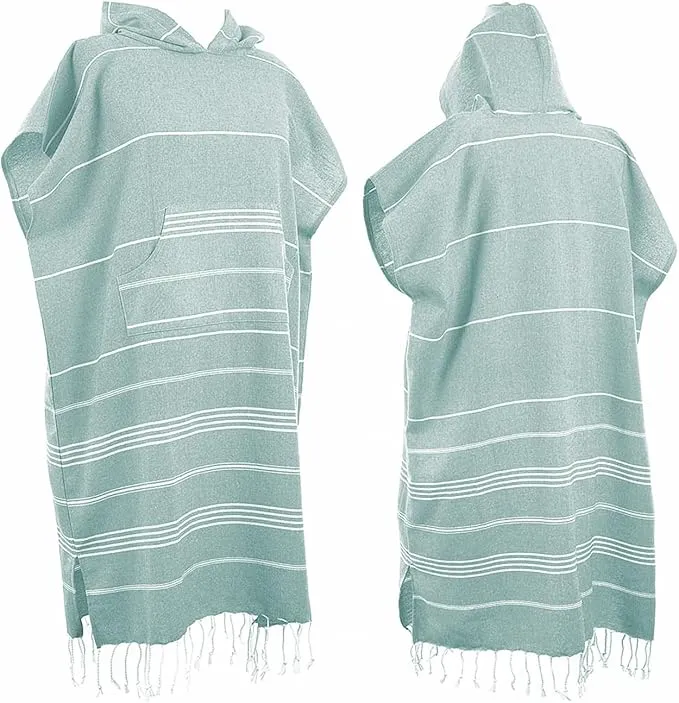1pcs Large Turkish Cotton Poncho Towel Surf Poncho Changing Towel Robe with Hood and Front Pocket Absorbent Wearable Towel Hooded Beach Towel for Adult Man Women Beach Pool (Green, Medium)