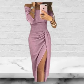 A-line Neck Sequin Slit Wrap Party Dress