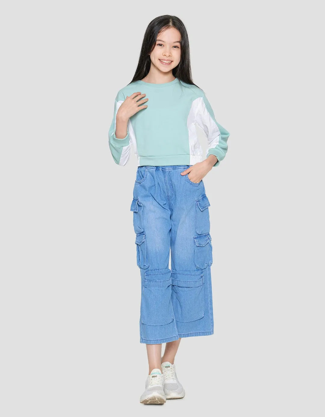 Aero Crop Komb Parasut Sweater Anak Perempuan