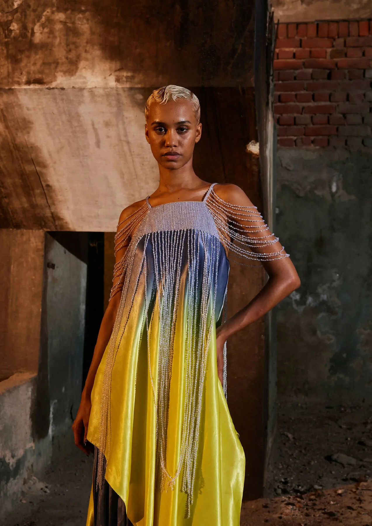 Asymmetric Sequin Draped Dress