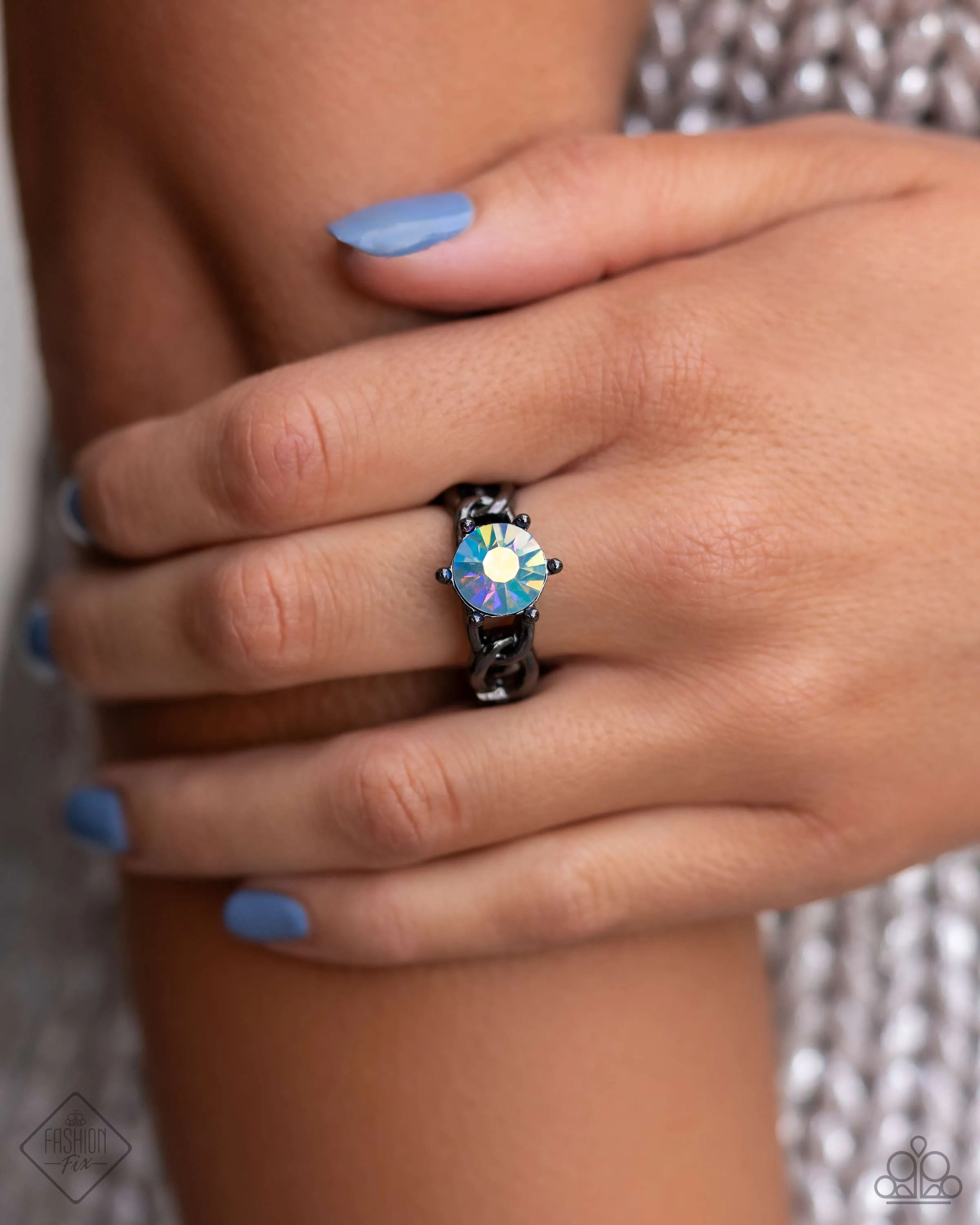 Authoritative Ability - Blue - UV Gem Gunmetal Paparazzi Ring - June 2024 Magnificent Musings