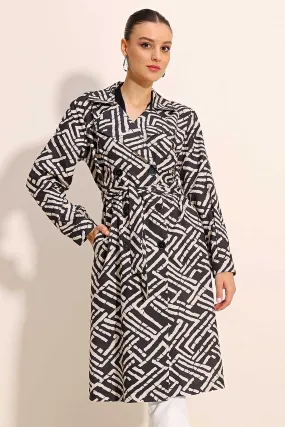 BGD Women Patterned Double-Breasted Trench Coat - Color Black - Avondale