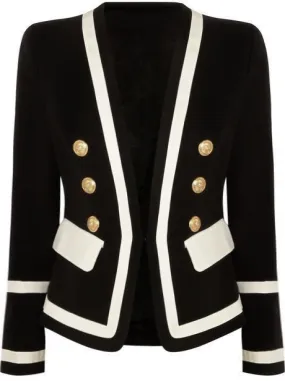 Black & White Double Breasted Gold Button Blazer