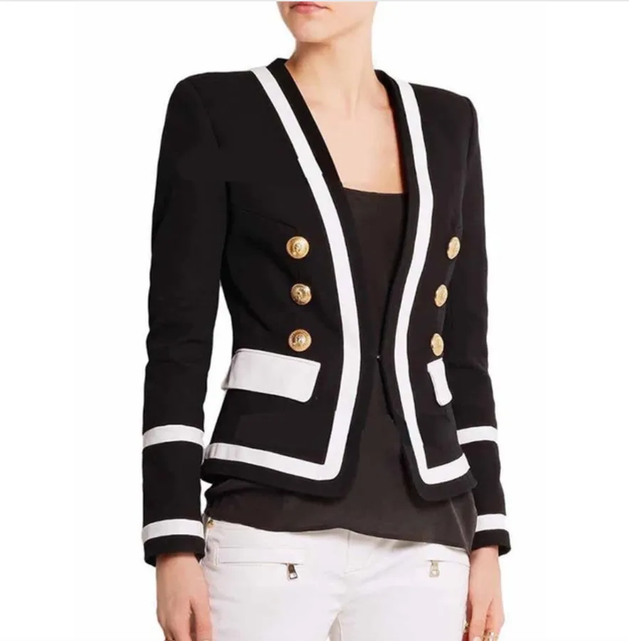 Black & White Double Breasted Gold Button Blazer