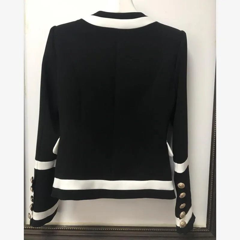 Black & White Double Breasted Gold Button Blazer