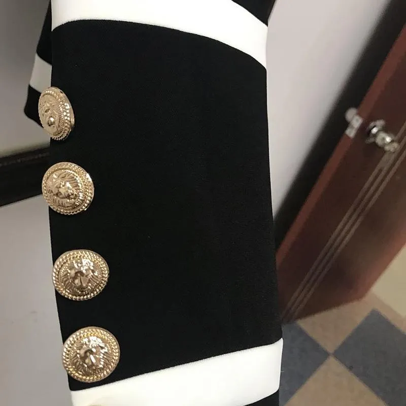 Black & White Double Breasted Gold Button Blazer