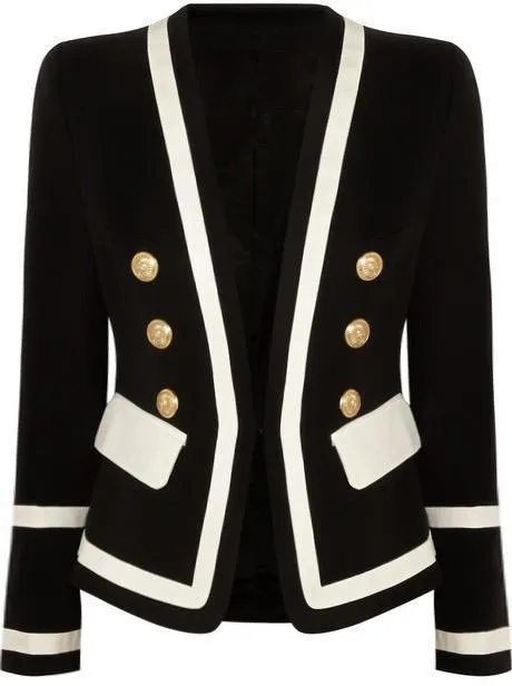 Black & White Double Breasted Gold Button Blazer