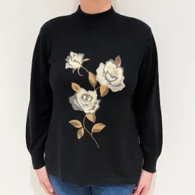 Black and Brown Floral Cashmere Turtle Neck Jumper Large