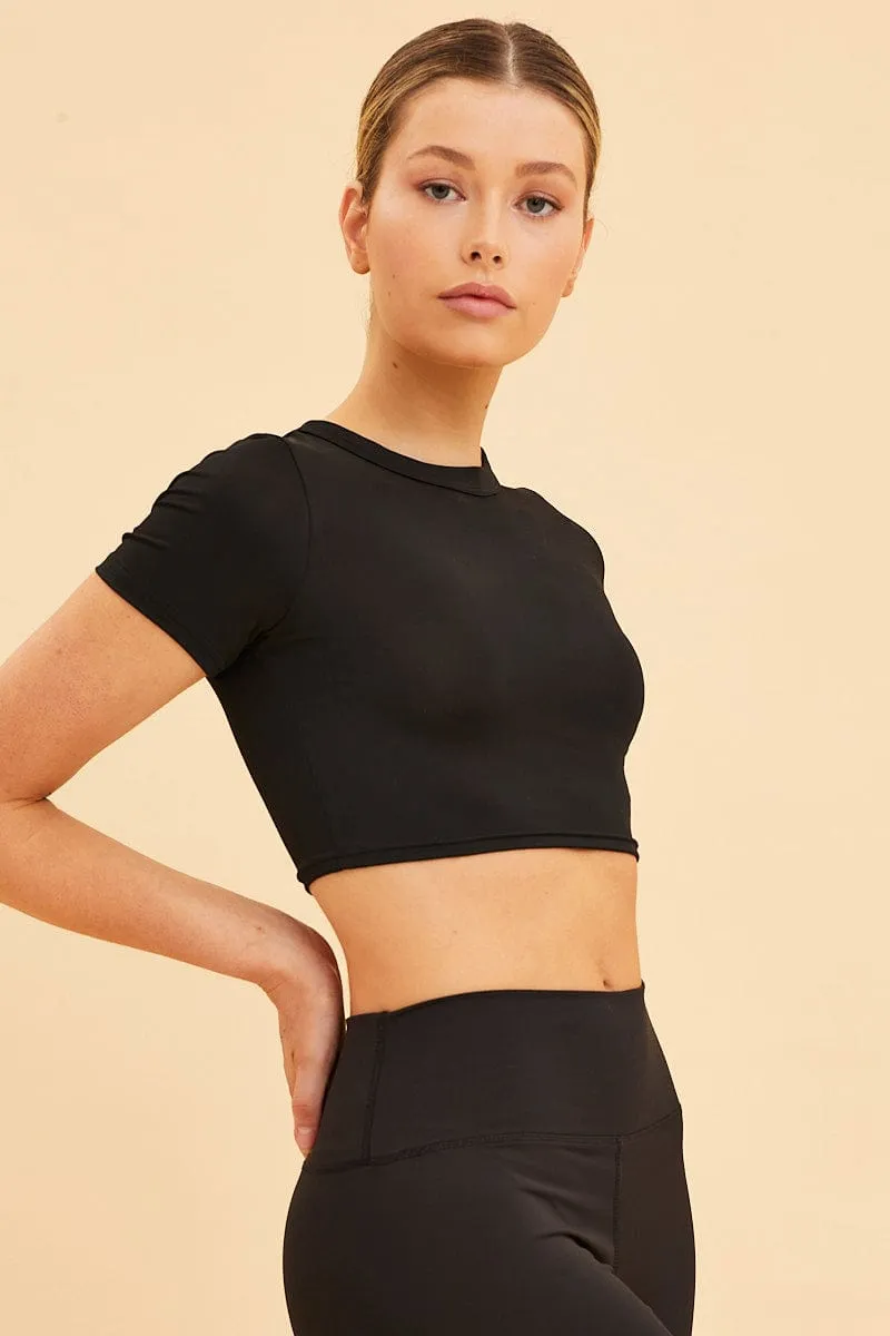 Black Baby T-Shirt Smooth Crop Short Sleeve Crew Neck