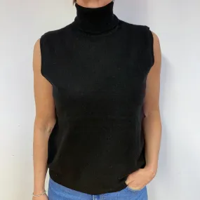 Black Cashmere Sleeveless Polo Neck Jumper Medium
