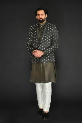 Black Olive Imported Blazer with Kurta and Pant