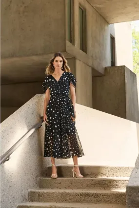 Black/Vanilla Chiffon Dot Print Wrap Dress Style 251907