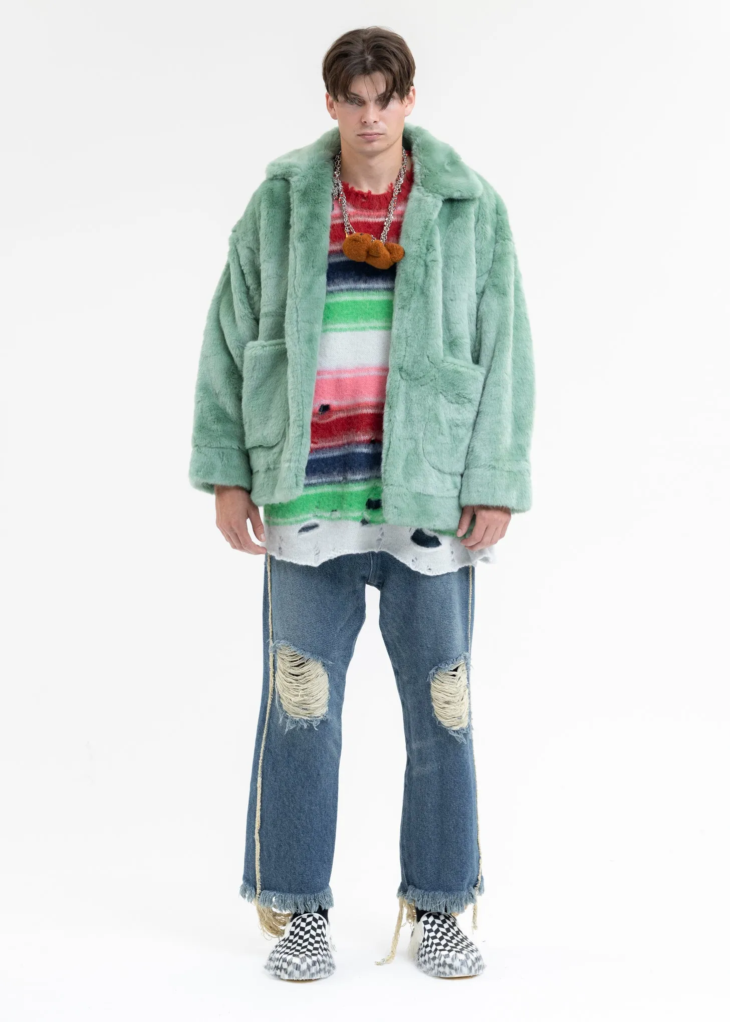 BLUE AND-PAINTED FUR JACKET (BEAR)