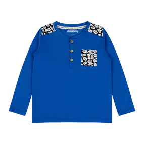 Boys Pocket Long-Sleeve Henley Shirt - Blue | Multicultural Kids Clothing