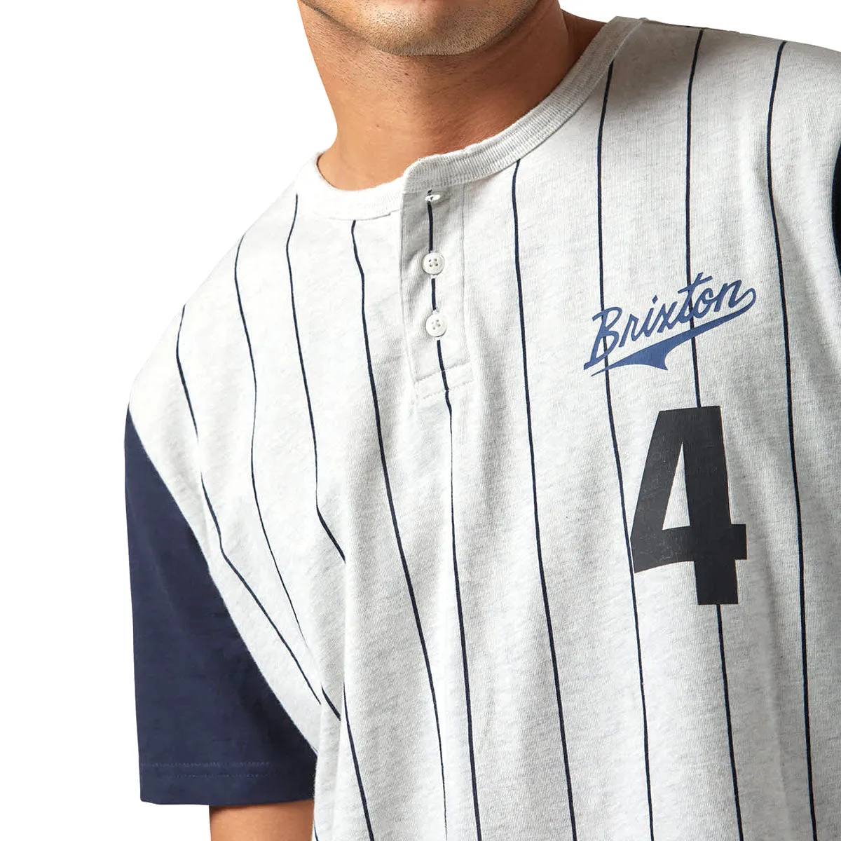 Brixton The League Baseball T-Shirt - Heather Grey Ash/Washed Navy