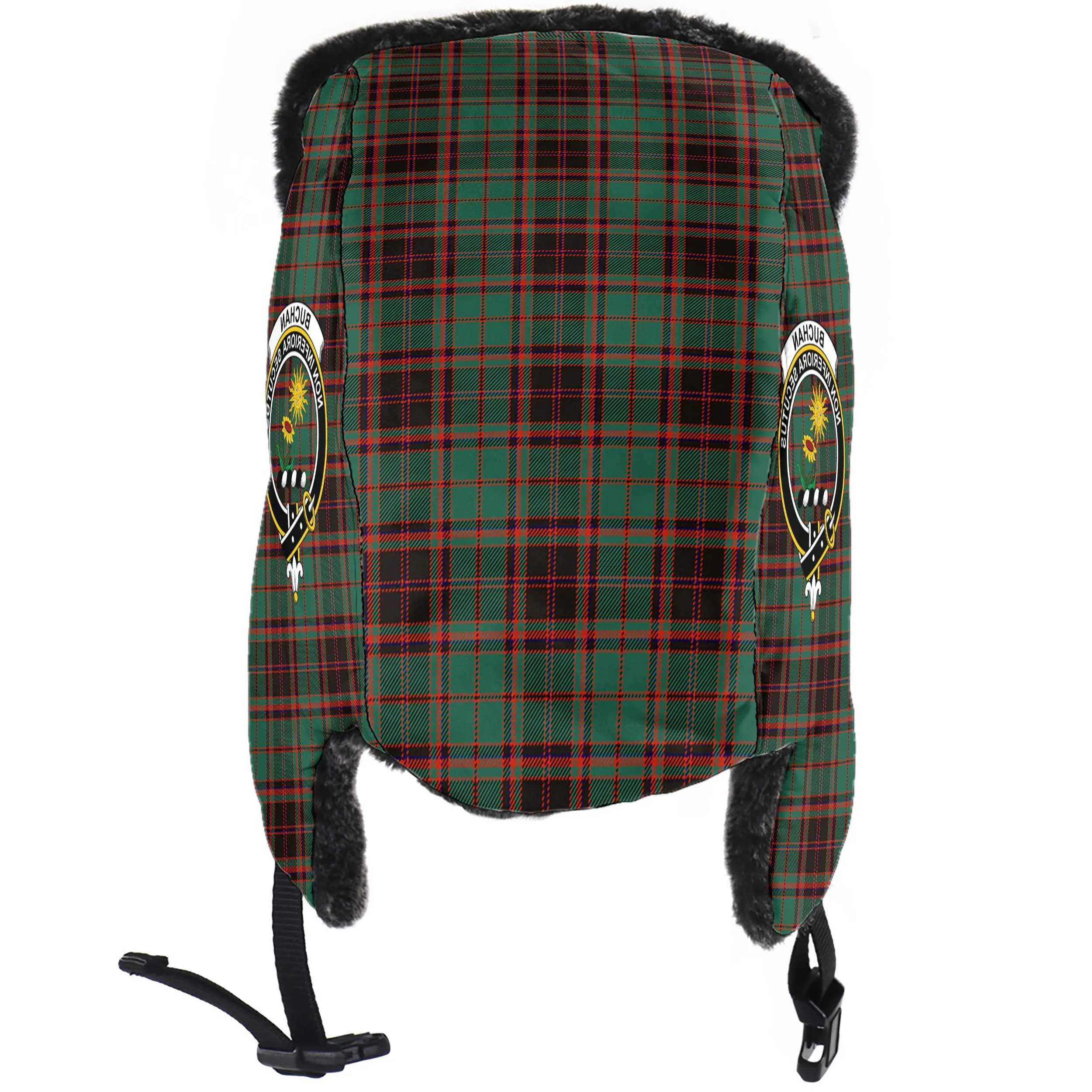 Buchan Ancient Tartan Winter Trapper Hat with Family Crest