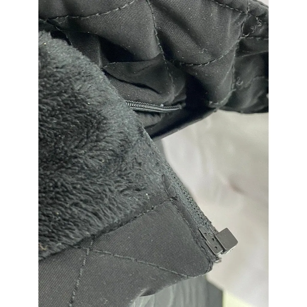CALVIN KLEIN Women's Black Diamond Quilted Zip-Up Faux-Fur Hood Jacket SZ M