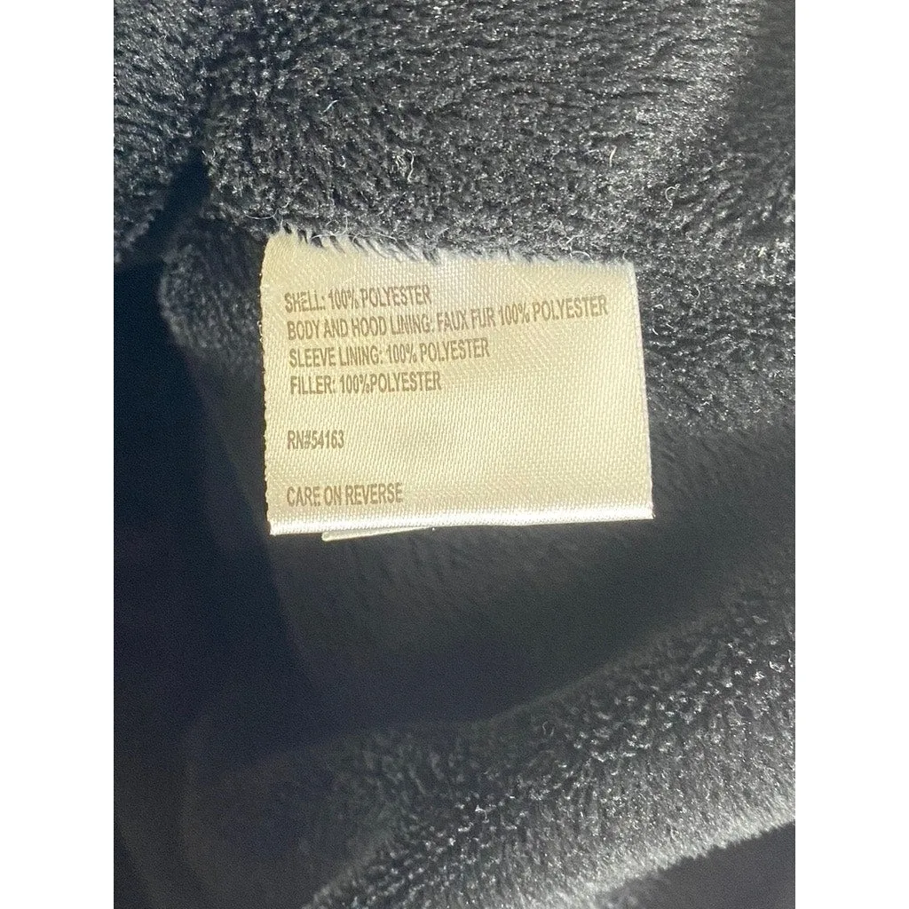 CALVIN KLEIN Women's Black Diamond Quilted Zip-Up Faux-Fur Hood Jacket SZ M