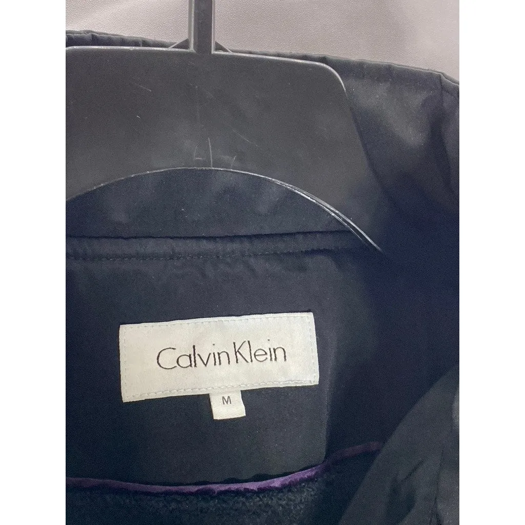 CALVIN KLEIN Women's Black Diamond Quilted Zip-Up Faux-Fur Hood Jacket SZ M