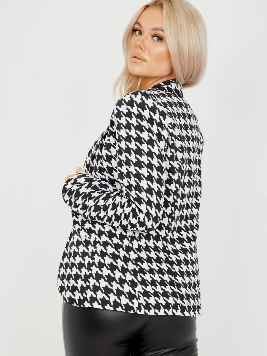Catlin Dogtooth Print One Button Blazer In Monochrome