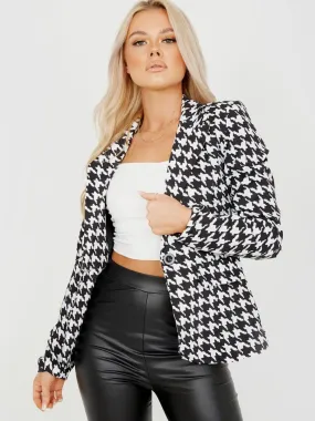 Catlin Dogtooth Print One Button Blazer In Monochrome