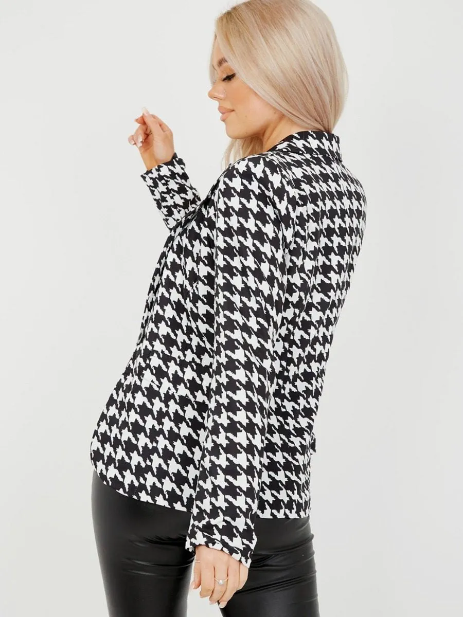 Catlin Dogtooth Print One Button Blazer In Monochrome