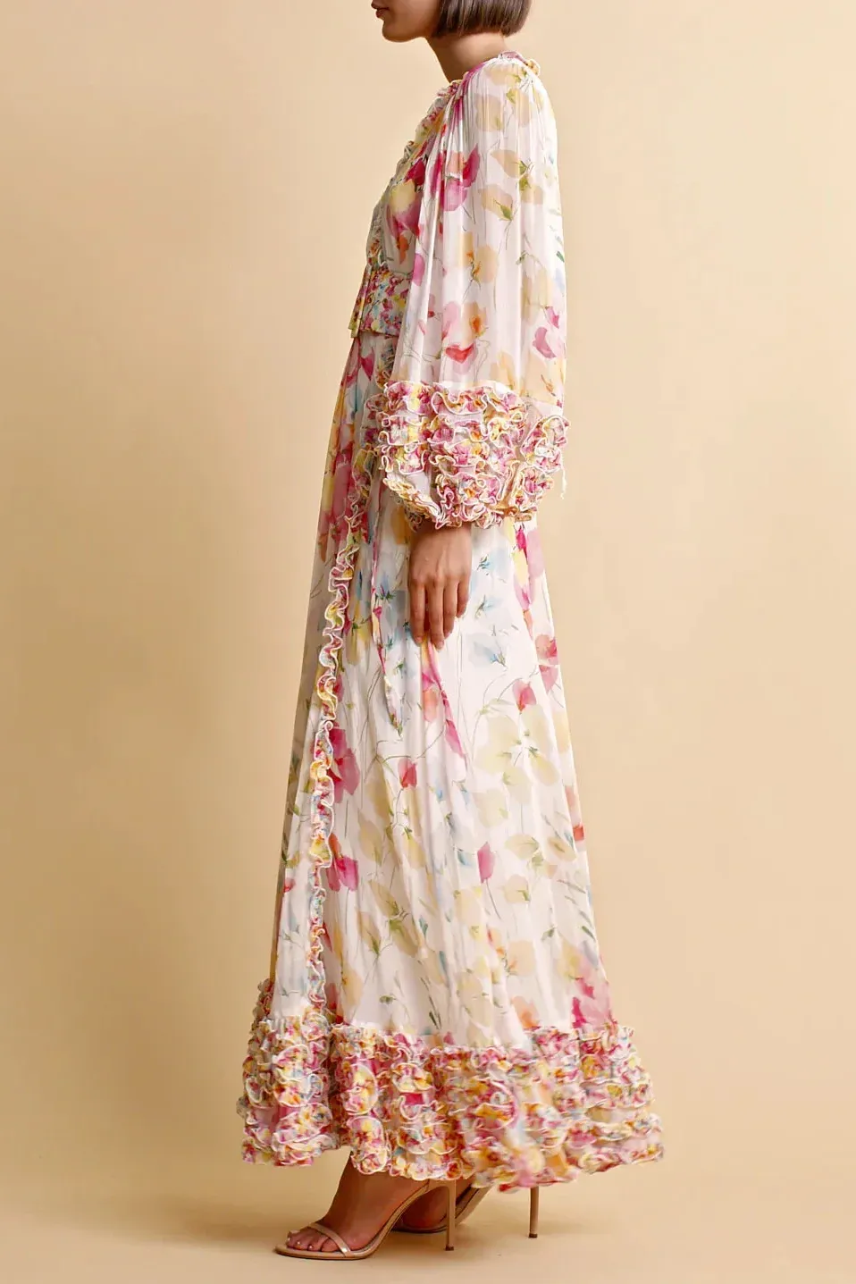 Chiffon Wrap Gown in Wildflowers