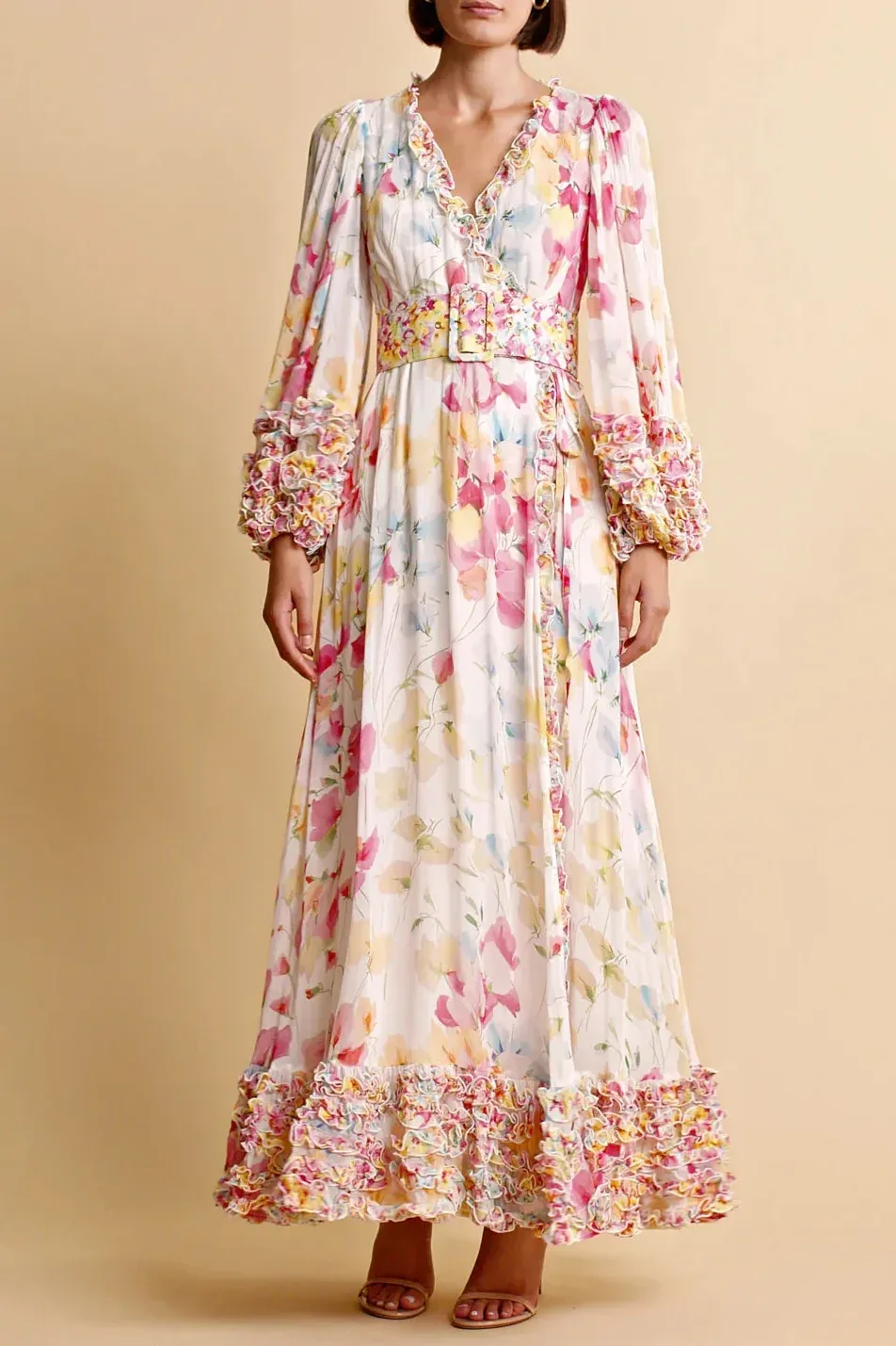 Chiffon Wrap Gown in Wildflowers