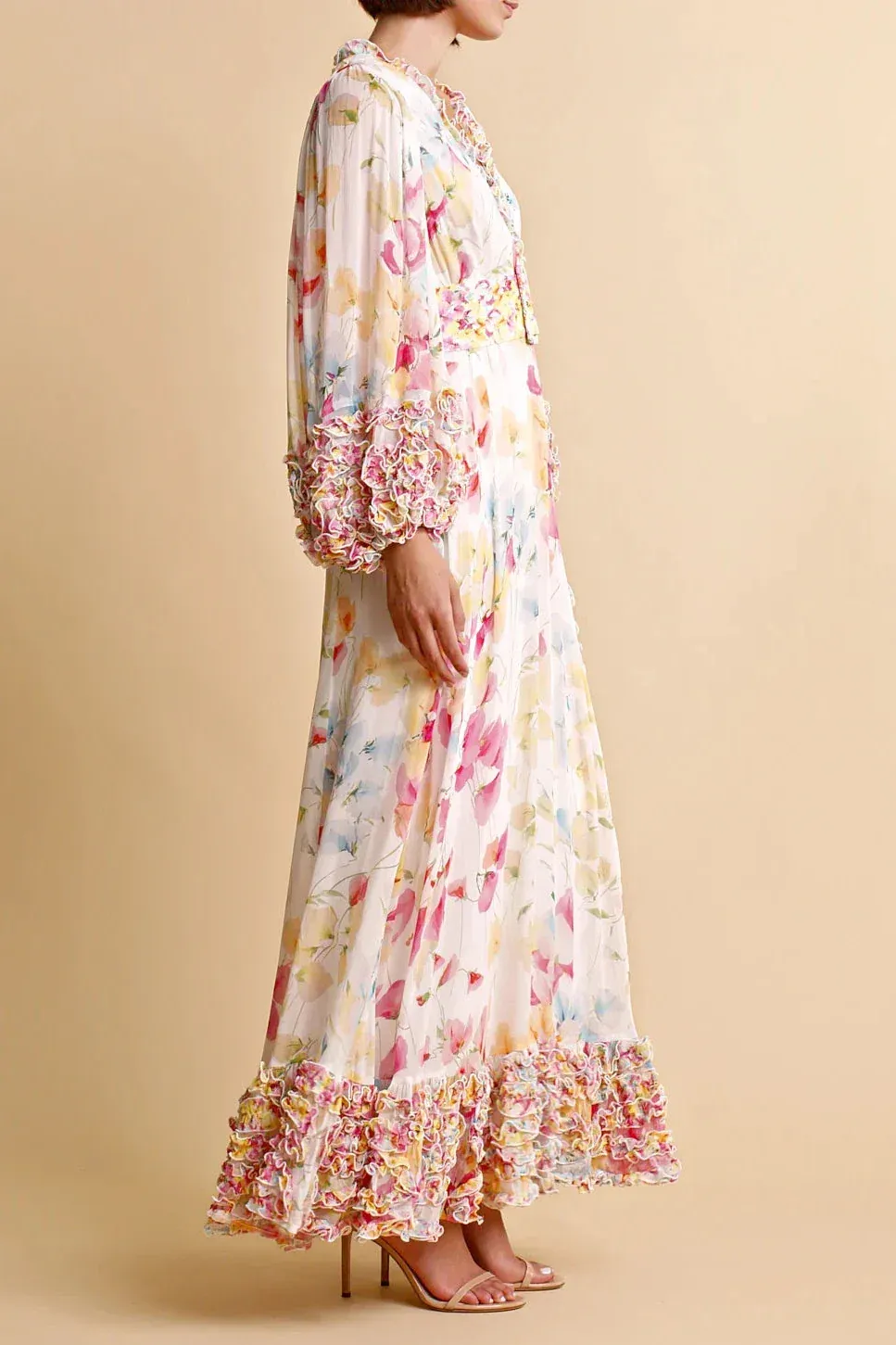 Chiffon Wrap Gown in Wildflowers