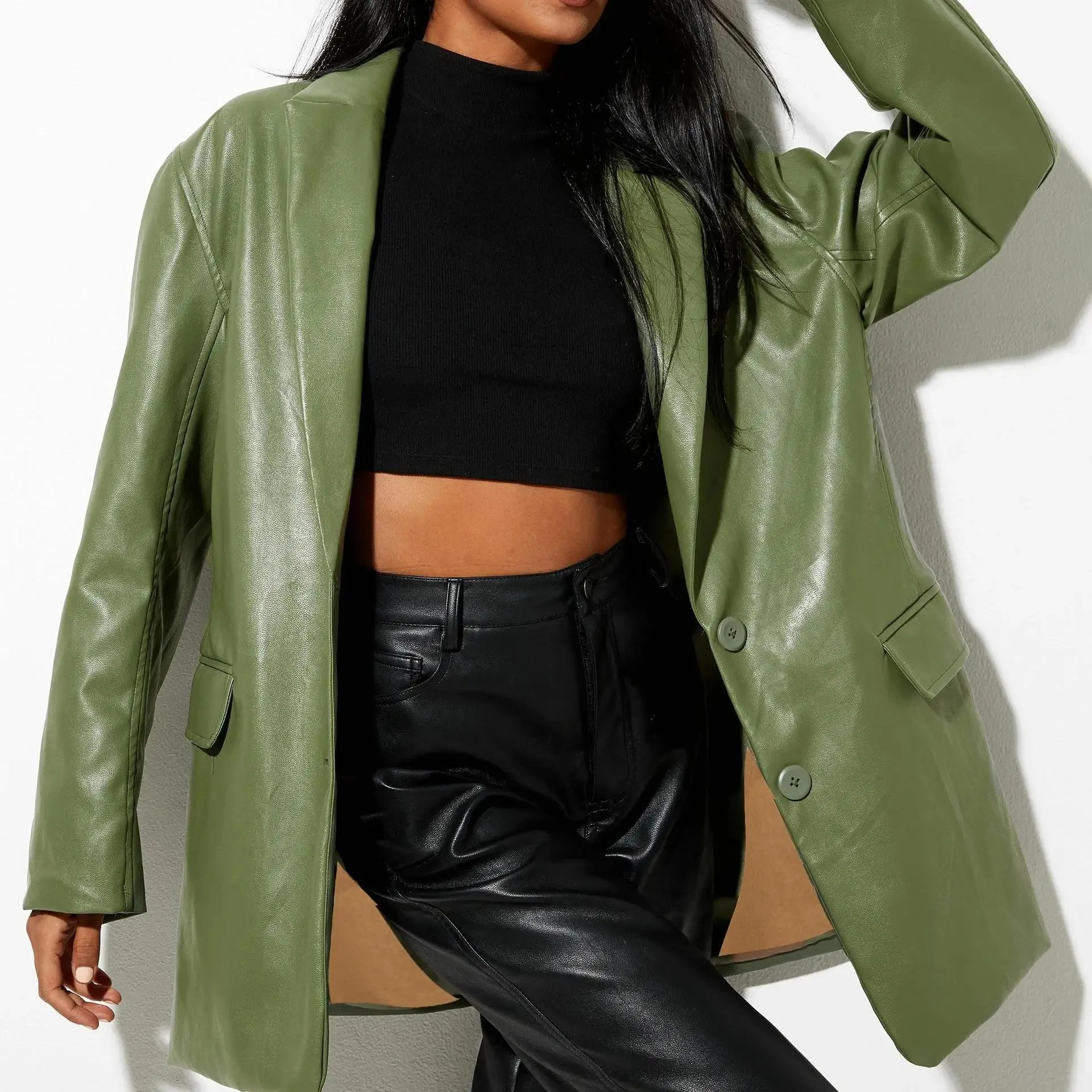 City Girl Faux Leather Blazer