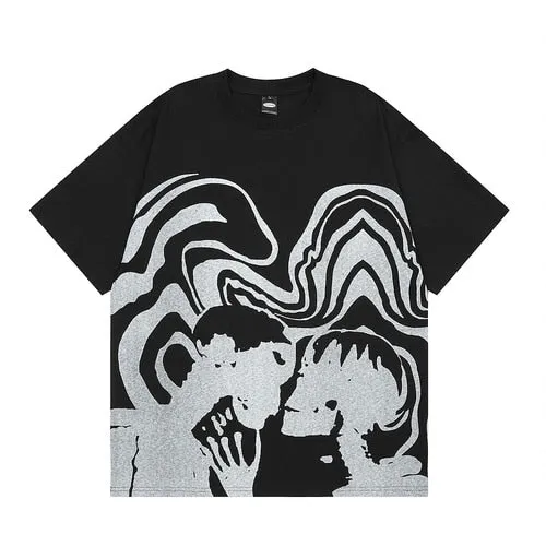 Couple's Skulls Art Prints Oversized Hi-Hop T-Shirts