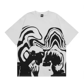 Couple's Skulls Art Prints Oversized Hi-Hop T-Shirts