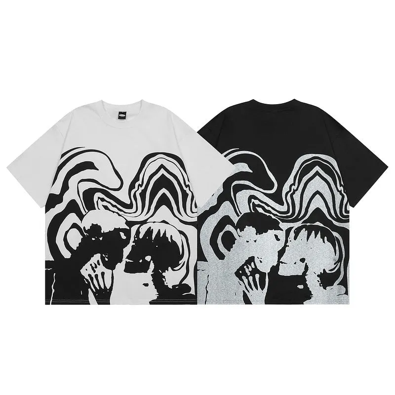 Couple's Skulls Art Prints Oversized Hi-Hop T-Shirts