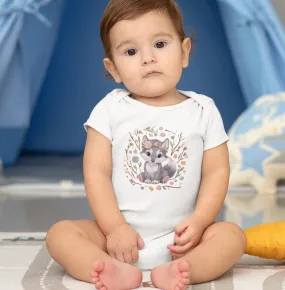 Cute Bohemian Wolf Flower Crown T-Shirt, Boho Kids Graphic Tee, Adorable Wolf Shirt, Cottagecore Wildlife Baby T-Shirt, Floral Wolf Design