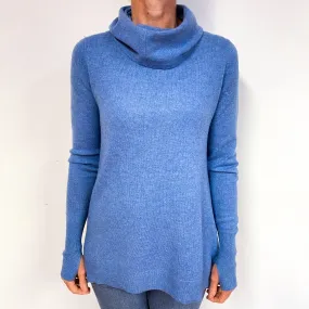 Deep Sky Blue Cashmere Cowl Neck Jumper Medium