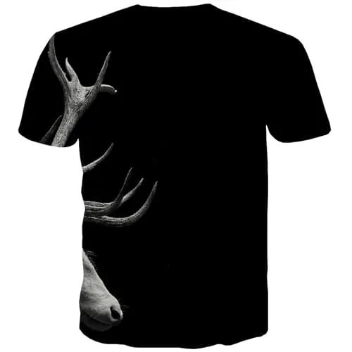 Deer T-shirt Men Animal Tshirt Printed Halloween Shirt Print Black Tshirts Casual