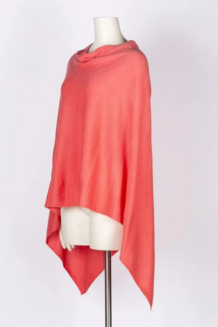 Dolma Cashmere Poncho - CORAL