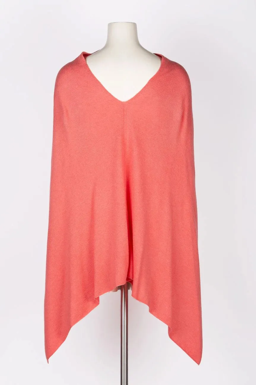 Dolma Cashmere Poncho - CORAL