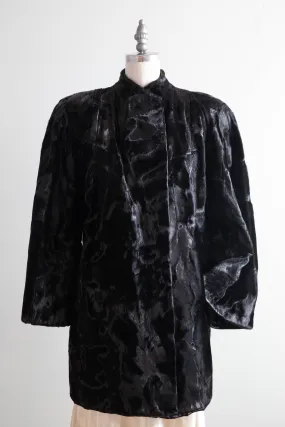 Dramatic 1940's Glossy Obsidian Black Fur Swing Coat With Pockets / SM
