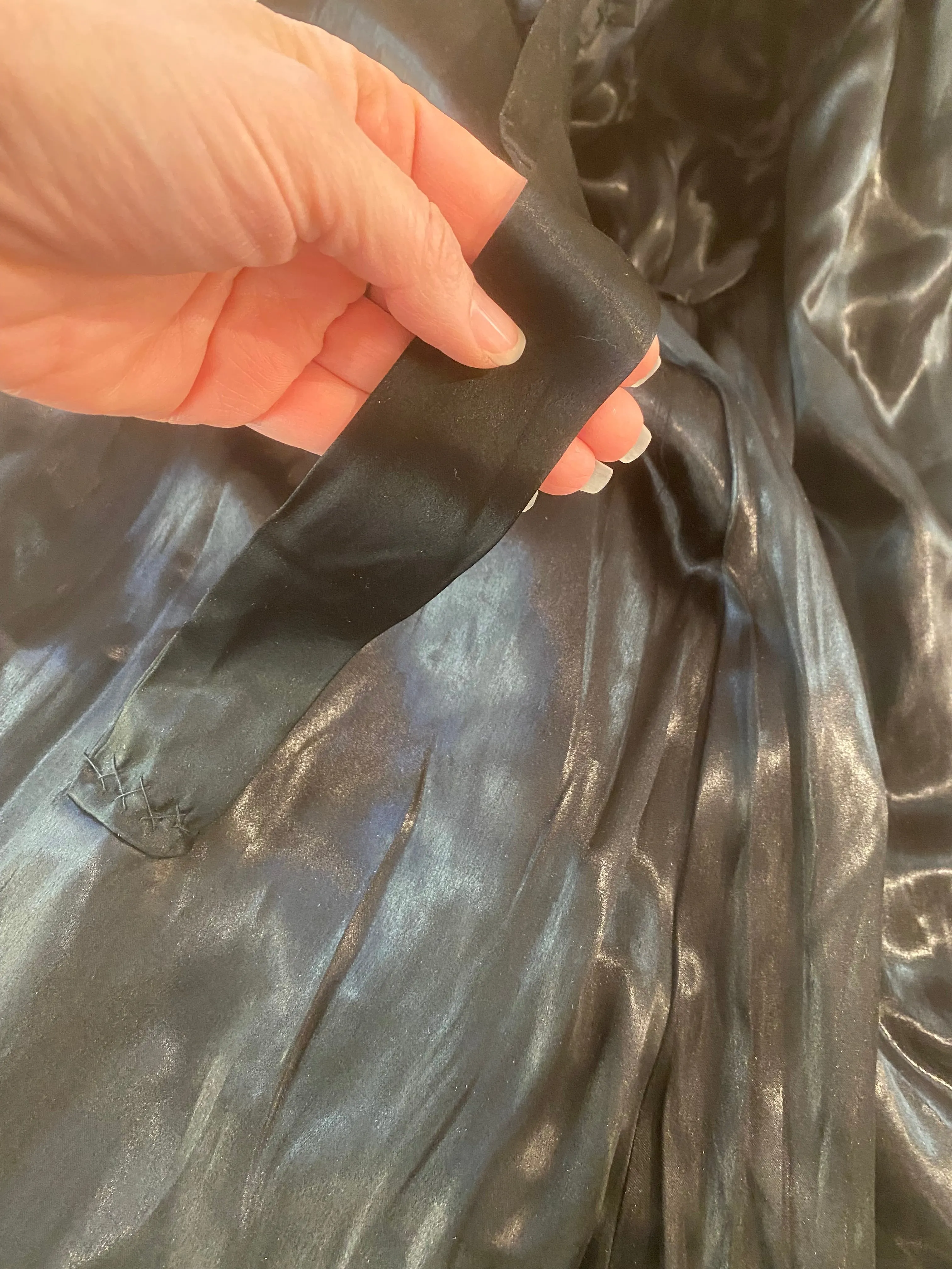 Dramatic 1940's Glossy Obsidian Black Fur Swing Coat With Pockets / SM