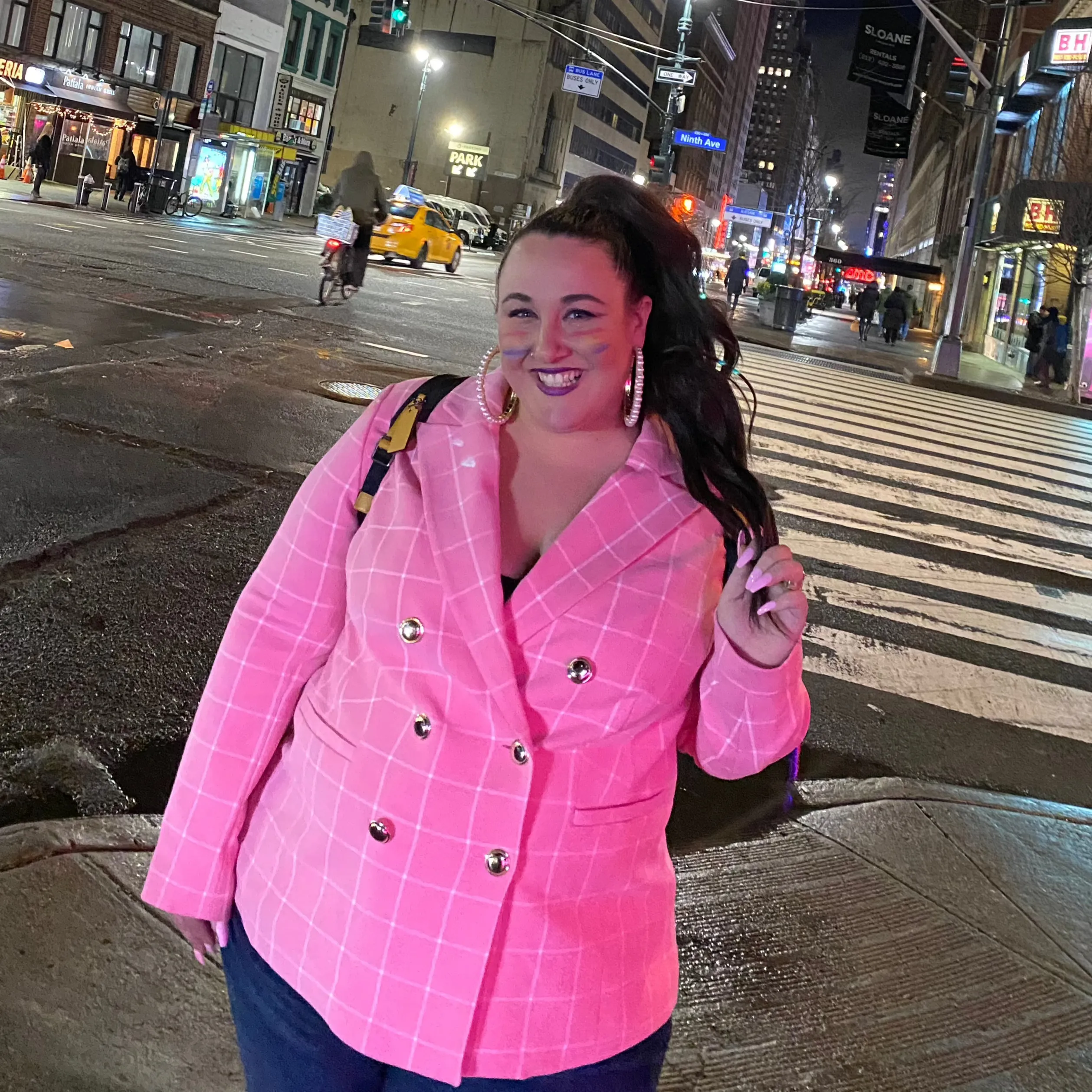 ELOQUII Pink and White Grid Patterned Blazer