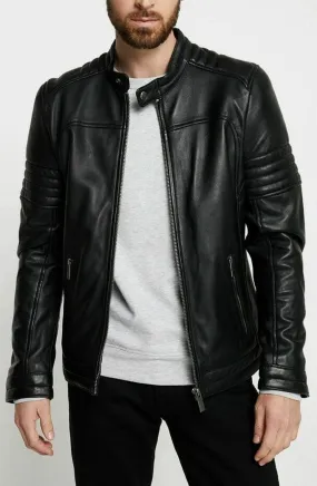 Erin Black Leather Jacket Men Biker Motorcycle Sheepskin