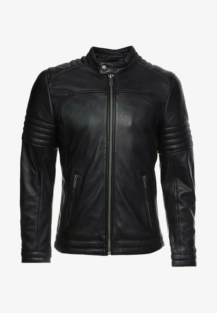 Erin Black Leather Jacket Men Biker Motorcycle Sheepskin