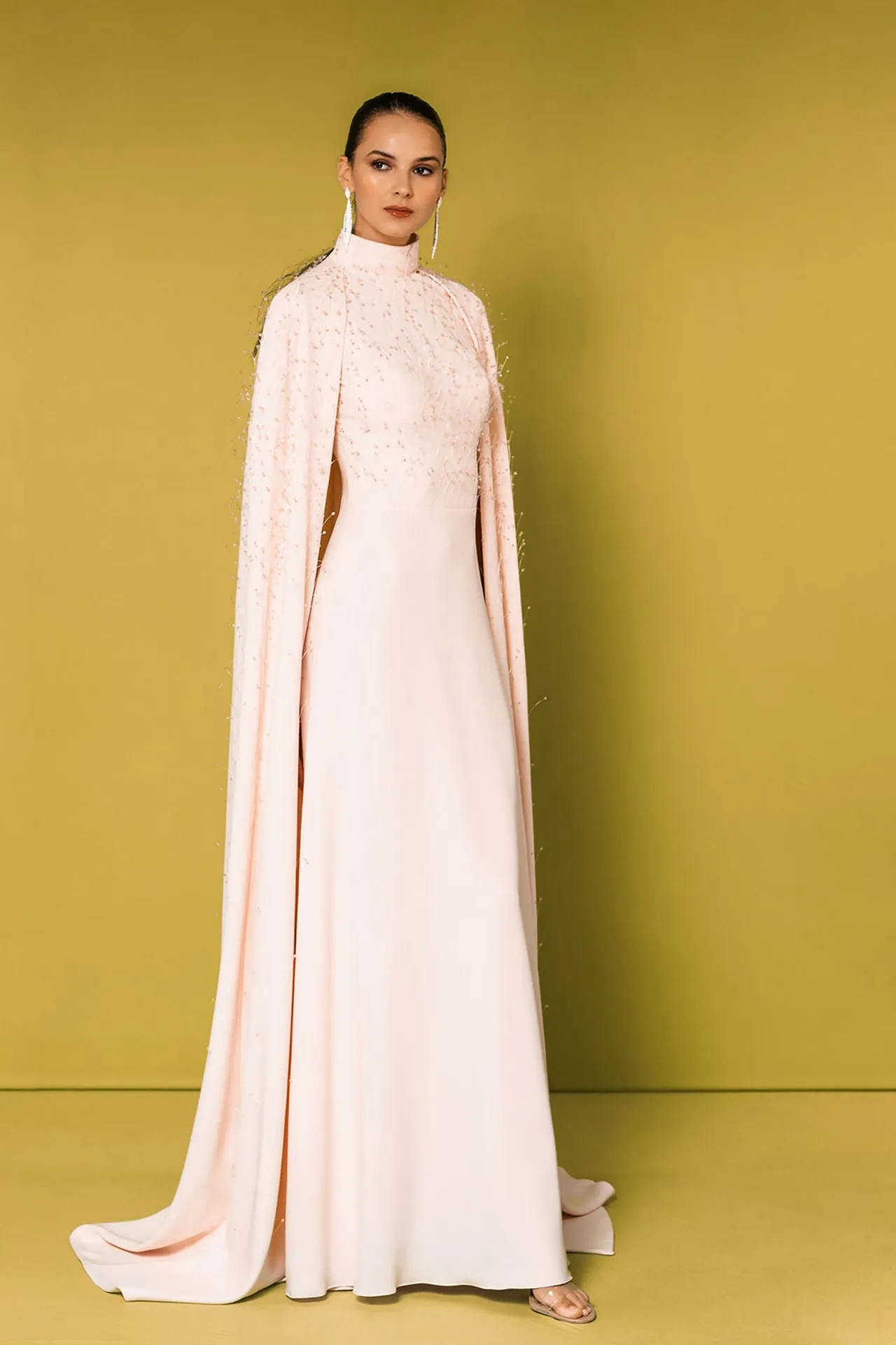 Fitted Column Dress with Cape Sleeves