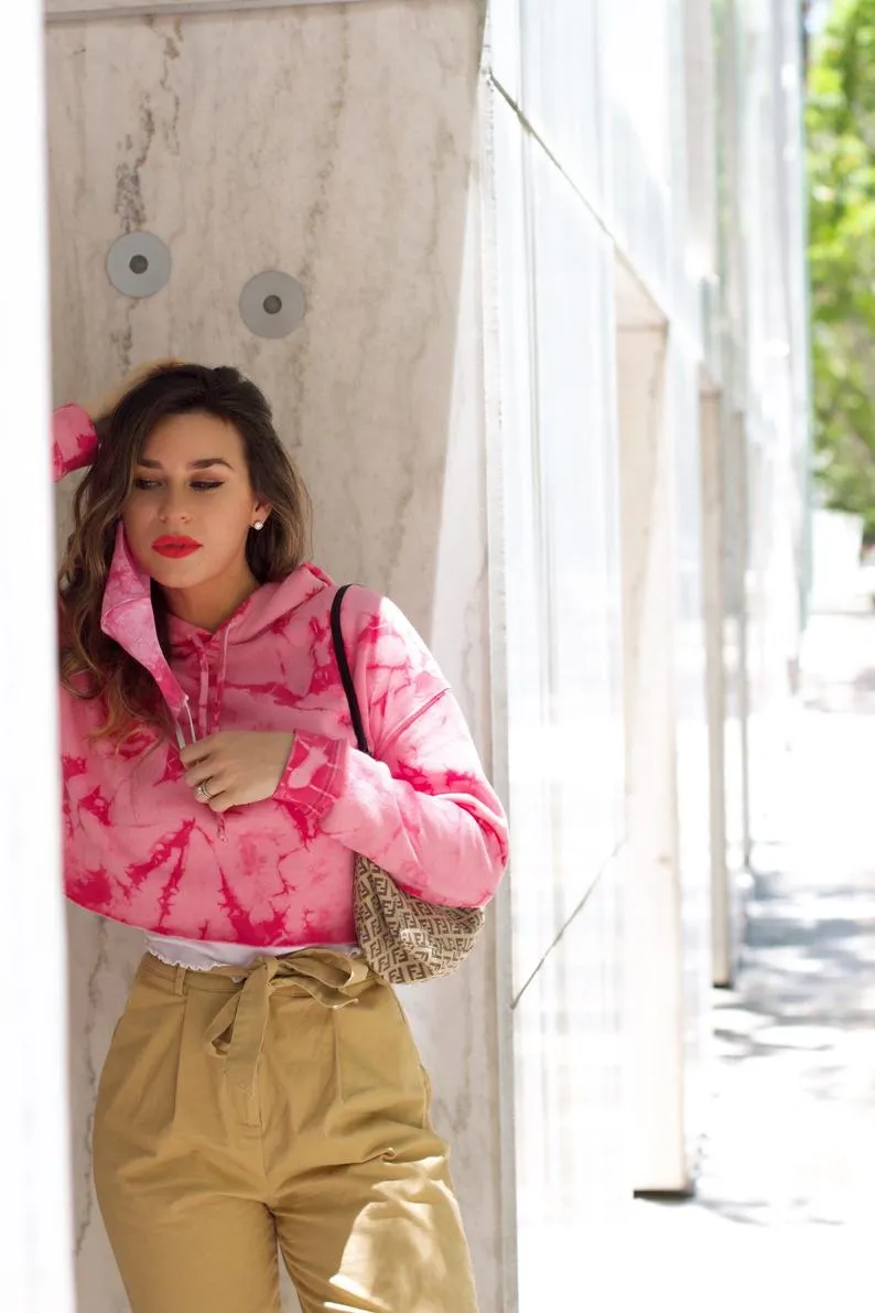 Fuchsia Tie Dye Cropped Hoodie