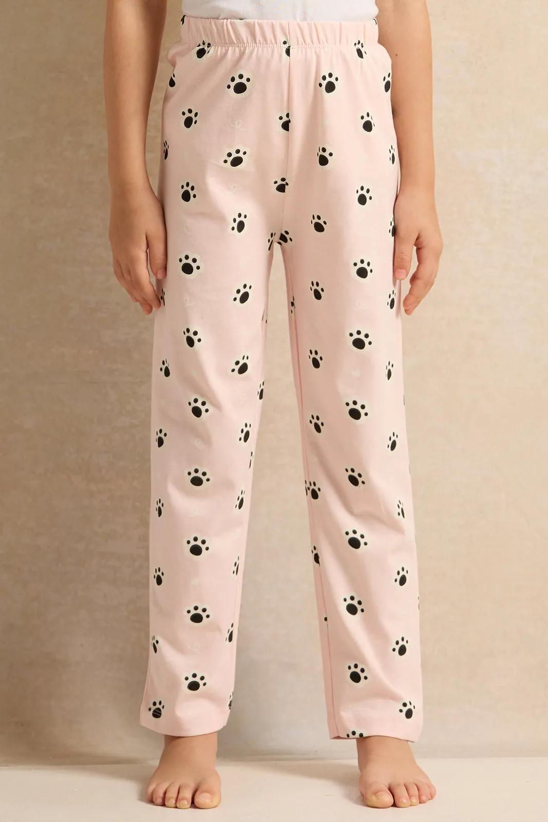 Girls Mint And Pink Printed Pyjama Set (2 Piece)