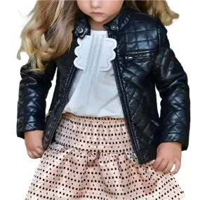 Girls Quilted Black Leather Jacket – Stylish & Elegant Design