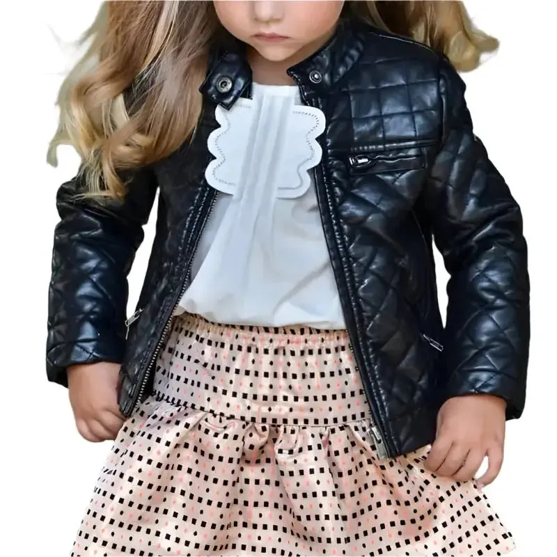 Girls Quilted Black Leather Jacket – Stylish & Elegant Design